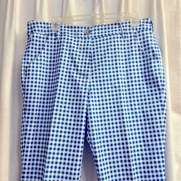 NWOT Women’s GG Blue Mod Gingham Coolmax Lycra & Polyester Ankle Golf Pants 10 - Picture 2 of 8